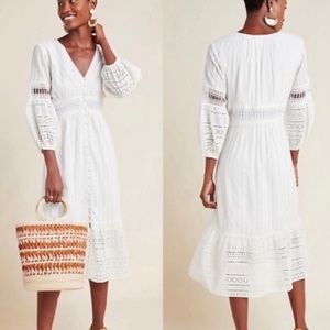 Anthropologie White Eyelet Midi Dress
